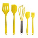 Silicone Rubber Kitchen Supplies Set Baking Tools 5PCS (Small Scraper + Large Scraper + Egg Beater + Leak Spatula + Small Oil Brush) Yellow