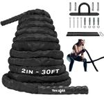 Yes4All Battle Exercise Training Rope with Protective Cover – Steel Anchor & Strap Included - 1.5/2 Inch Diameter Poly Dacron 30, 40, 50 Ft Length (2in - 30ft)