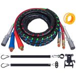 CheeMuii 15 FT Semi Truck Air Lines Kit with 2 PCS 16" Single Tender Spring Kit and Gladhand Holder 3IN1 Red & Blue Air Hoses ABS Electric Power Line Kit for Truck Trailer Tractor