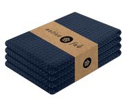 Native Fab Cotton Kitchen Towel with Hanging Loop 40x66 cm, 4-Pack, Waffle Weave Kitchen Towels for Cleaning Drying, Washcloths Soft & Absorbent Cloth Rags, Bar Towel, Dish Cloth, Navy Blue