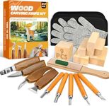 Wood Carving Kit, 23pcs Wood Carving Tool with 4PCS Wood Carving Knives & 5PCS Detail Knives 9 Basswood Blocks & Gloves & Roll Bag & Strop Block & Polishing Compound Whittling Kit Hobbies for Adults