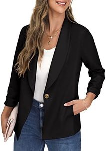 GRECERELLE Womens Blazer Suit Open Front Cardigan Ruched Sleeve Work Office Blazer Jacket with Buttons Pockets, 01 Black, 12-14