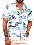 APTRO Men's Summer Shirts Hawaiian Shirts Short Sleeved Shirt Party Floral Shirt White Palm F256 4XL