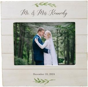 Personalization Universe Laurels Of Love Personalized Wedding Shiplap Picture Frame, 5x7 Horizontal Photo Frame, White Washed Front, Perfect for Wedding Pictures, Bridal Shower Gift