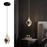 Modern Crystal Pendant Light, 3-Color LED Crystal Pendant Light, Adjustable Height Gold Ceiling Hanging Pendant Lamp, for Kitchen Island Bedroom Dining Room (Black)