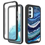 TJS Compatible for Samsung Galaxy A54 5G Case, with [Built-in Screen Protector], Full-Body Drop Protector TPU Matte Color Marble Transparent Cute Girls Women Soft Skin Hybrid Phone Case (Blue)