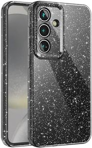 CUZMIGO Samsung Galaxy S24 Case for Women, Cute Neon Bright Color, Glitter Bling Thin Slim Shockproof Silicone Sparkly Case, Soft TPU Phone Case for Women and Girls, Black
