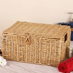 AKWAY Wicker Water Hyacinth Kauna grass Seagrass Storage Basket with Lids Rectangular Handwoven Wicker Organizer Baskets Desktop Storage Box Rattan Container Desk Basket Bins for Bathroom Office