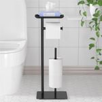 Toilet Roll Holder Free Standing with Top Storage Shelf, Black Toilet Paper Holder Stand, Floor Toilet Roll Dispenser Storages 4 Reserve Rolls