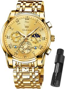 Olevs Men's Big Face Gold Chronograph Waterproof Luxury Business Stainless Steel Classy Casual Classic Large Face Original Color Watches, Relojes para Hombres