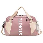 Storite Nylon 47 Cm Imported Travel Duffle Bag, Sports Shoulder Bag for Women with Wet Pocket & Shoe Compartment Weekender Overnight Luggage Bag (Pink,47x20x28 cm)