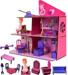 OnPlay Wooden Doll House | Big DIY Colorful Dollhouse | 3-Story Malibu Townhouse with 3 Rooms, balcony & Rooftop Pool Lounge, 10 piece colorful Furniture & Accessories | Pretend Doll Playset for Girls