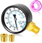 MEANLIN MEASURE 0-100Psi 2" DIAL FACE 1/4" NPT Well Pump Pressure Gauge, with 1/4" x 1/2" NPT and 1/4" x 3/8" NPT Hex Bushing, 3-2-3% Accuracy,Lower Mount