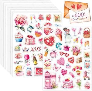 600+ Love Stickers, 300+ Romantic Designs Water/Tear Resistant Bottle Stickers Self-Adhesive Love Decoration Labels, Use for Couple, Valentine's Day, Gifts, Wedding, Anniversary, Scrapbook Decors