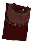 Butter Buds Women Solid Georgette Stitched with Crepe Lining A-line Shape Transparant Net with Handwork Boutique Style Kurti/Kurta and Office Use (in, Alpha, L, Regular, Maroon)