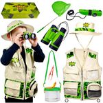 Safari Kidz Outdoor Adventure Set. Hunting, Park Ranger Costume with Vest, Hat, Binoculars, Bug Net, Bug Container, Whistle, Torch, Magnifying Glass, Thermostat, Compass, Tweezers (green)