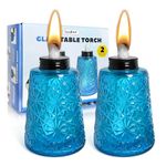 Glass Oil Lamp Table Torch Canisters 2PACK Citronella Oil Burner Torches for Outdoor Patio with Wicks and Cap