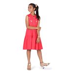 Blooming Flowers Short Sleeves,Red Color,fit & Flare Casual Dress for 6-7 Years Girls