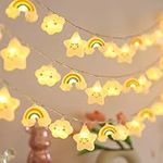 Rainbow Fairy String Lights Star Cloud Fairy Lights Battery Operated Copper Light Fairy String Lights, Decorative Lighting for Bedroom Patio Garden Party Indoor Outdoor Chrismas Tree (3m) (Star Cloud)