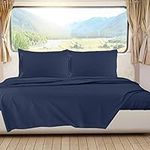 RV/Short Queen Bed Sheets Set Bedding Sheets Set for Campers, 4-Piece Bed Set, Deep Pockets Fitted Sheet, 100% Luxury Soft Microfiber, Hypoallergenic, Cool & Breathable, Navy Blue