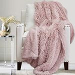 The Connecticut Home Company Soft Fluffy Warm Shag and Sherpa Throw Blanket, Luxury Thick Fuzzy Blankets for Home and Bedroom Décor, Comfy Washable Accent Throws for Sofa Beds Couch, 65x50, Dusty Rose