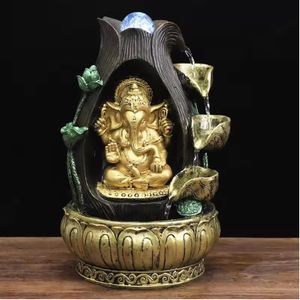 HOME CUBE Tabletop Lord Ganesha Ganpati Waterfall Fountain with Crystal Ball for Home Decor Desktop Showpiece Fountain for Living Room Housewarming Gift Office Zen Water Fountain-19x17x28cm (FT_05)