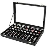 H&S Glass Lid 100 Ring Jewellery Display Storage Box Tray Case Organiser - Black