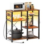 sogesfurniture 3-Tier+3-Tier Kitchen Baker's Rack Microwave Oven Stand with Power Outlet & USB Ports, Kitchen Storage Shelf Rack Coffee Bar with Hanging Hooks & Pull-out Drawer, BHCA-W5S-FG-US