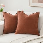 Volcanics Pack of 2 Rust Decorative Chenille Pillow Covers 20x20 Inch, Soft Accent Couch Throw Pillows Farmhouse Cushion Covers with Elegant Design for Sofa Bedroom Living Room Home Decor