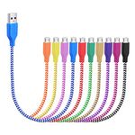 Short Cable, OKRAY 10 Pack 1ft Colorful Braided Nylon Micro USB 2.0 Charger Cable Sync Charging Cord for Android, Samsung, Nexus, LG, HTC, Nokia, Sony, Power bank, Bluetooth