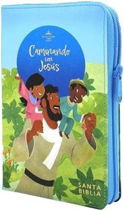 Biblia para Niños en español Reina Valera 1960 Interactiva Edicion Limitada con Cierre color Azul Caminando Con Jesus/Bible for kids Spanish Edition