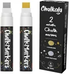 Metallic Chalk Markers (2 Pack) Liquid Chalk Pens for Blackboards, Chalkboard, Bistro Menu, Window Markers for Cars - Wet Wipe Erasable - 15mm Jumbo Nib