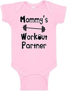 Reaxion Aiden's Corner - Mommy's or Daddy's Workout Partner Bodysuits - Funny Baby Boy & Girl Clothes (0-3 Months, Mom_Pink)