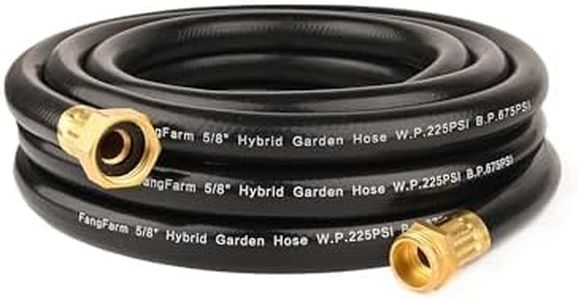 FangFarm 5/8" 25FT Hybrid Hose - Heavy-Duty, Lightweight, No-Kink with GHT Brass Fittings, High Pressure, All-Season Garden Hose, Burst Proof Up to 675 PSI, Black
