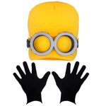 3 Pcs Vintage Steampunk Goggles Glasses Yellow Beanie Knit hats Black Gloves Halloween Costume Accessories (yellow-2)