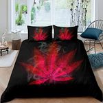 Homewish Marijuana Comforter Cover Red Cannabis Leaf Printed Bedding Set for Adults Teenagers Marijuana Weed Leaf Duvet Cover Exotic Leaves Rustic Soft Boho Trippy Hippie Theme, 135 x 200 cm