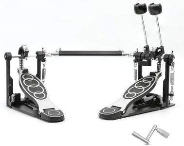 Double Bass drum Pedal,Double Bass Pedal with Adjustable Beater Head,Double Chain Drive Foot Kick Pedal with Drum Key for Drum Set and Electronic Drums