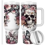 Equoza Horror Gifts Idea for Men - 40oz Gothic Skulls Stainless Steel Travel Mug Tumbler with Handle, Double Wall Vacuun Insulated Cup with Lid and Straw