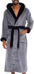 Alexander Del Rossa Men's Warm Fleece Robe with Hood, Big and Tall Bathrobe, 3XL 4XL Steel Grey with Black Contrast (A0125STB4X)