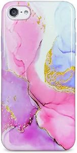 iPod Touch 7th Generation Case, J.west iPod Touch 6 iPod 5 Case, Sparkle Gold Glitter Pink Marble Design Slim Fit Anti-Scratch Flex Soft TPU Bumper Protective Case for iPod Touch 5th/6th/7th,Marble