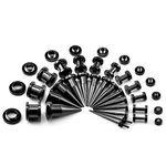 TBOSEN 36PCS Ear Gauge Stretching Kit Stainless Steel Double Flare Alloy Tapers 2 In 1 Plugs Set Eyelet 14G-00G