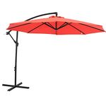 Sunnydaze 9.5-Foot Cantilever Umbrella with Air Vent, Cross Base, and Crank - Polyester Shade and Steel Pole - Cherry