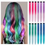 12 PCS Coloured Hair Extensions Clip In for Kids Girls Women, 22" Rainbow Hair Extensions, Highlights Colorful Hair Extensions,Synthetic Straight Hair Piece DIY Girls Hair Accessories on Daily Party