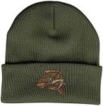 Bang Tidy Clothing Carp Fishing Gifts for Men - Beanie Hat Knit Cap Fisherman Gift with Embroidered Fish - Olive