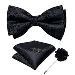 DiBanGu Black Bow Ties for Men Silk Bow Tie Set with Lapel Pin Handkerchief Cufflinks Pretied Bow Tie Jacquard Woven Wedding