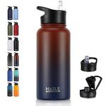 HASLE OUTFITTERS 32oz Stainless Steel Water Bottle, Vacuum Insulated Double Walled Leak Proof Sports Water Bottle with 2 Lids (Straw and Spout Lid) Thermo Mug Keep Cold and Hot(Ruby Purple Gradient,1)