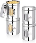 Ebun Stainless Steel Multipurpose See Through Containers | Air Tight Canisters For Kitchen Storage | Ubha Dabba | Transparent Vertical Jar | 6 kg storage containers for kitchen | Pack of 4 Pcs