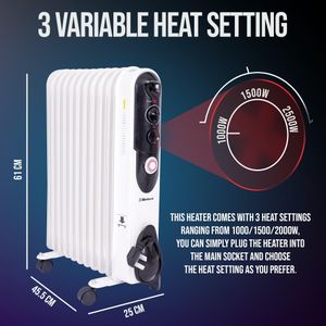 Belaco Oil Filled Radiator Heater, 2500W – Portable Electric