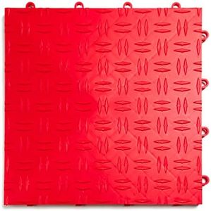 Big Floors GarageTrac Diamond, Interlocking Non-Slip Garage Flooring Tile, Durable, Modular, Heavy-Duty Copolymer, Easy Install (Red, 24 Pack of 12 x 12" Tiles)