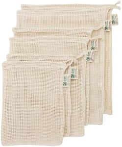 Simple Ecology Reusable Organic Cotton Mesh Grocery Shopping Produce Bags - Set of 6 (2 ea. L, M, S) (Heavy Duty, Washable, Produce Saver Bags, Food Storage, Bulk bin, Tare Weight tag, Drawstring)
